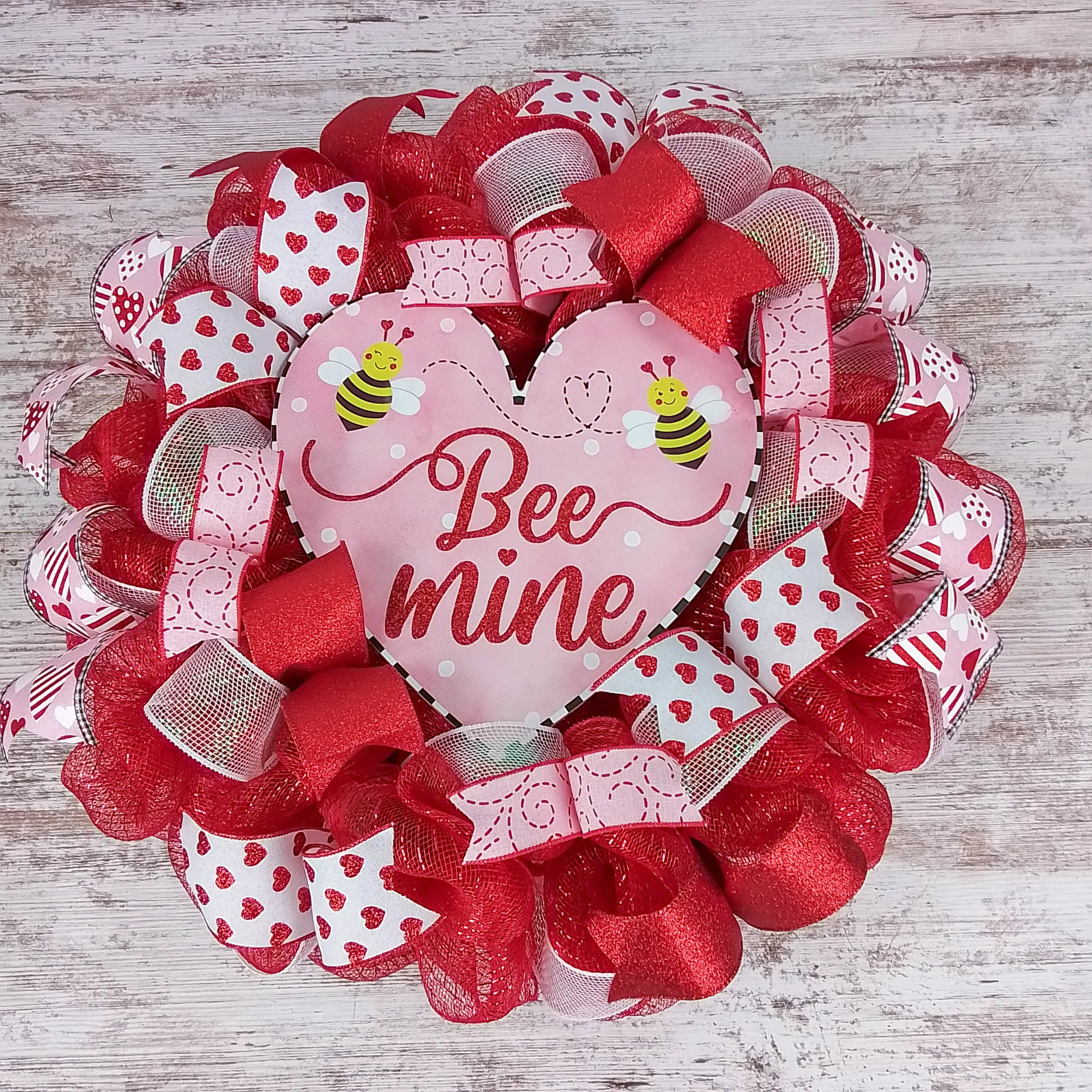 Bee Mine Valentine's Day Wreath - Red White V-Day