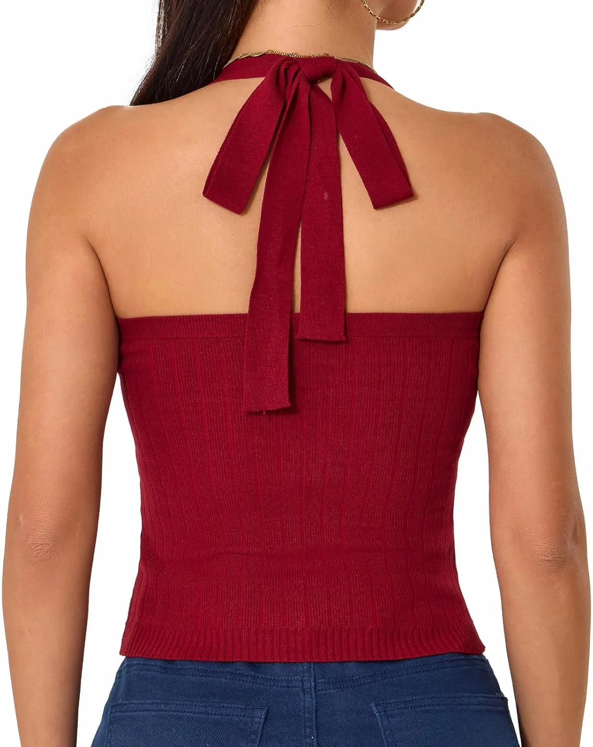 Betu Women Halter Tank Top Ribbed Knit Sleeveless Fitted Crop Camisole Basic Cami Shirts
