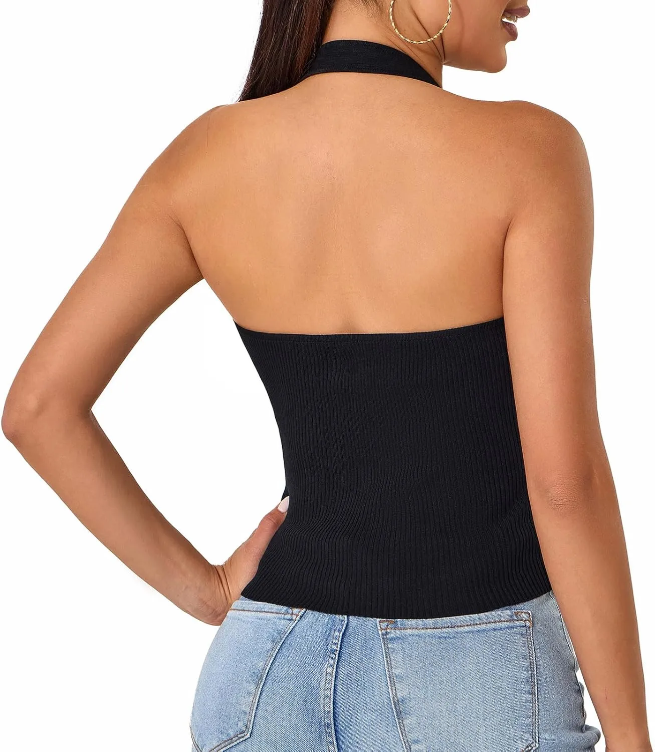 Betu Women Halter Tank Top Ribbed Knit Sleeveless Fitted Crop Camisole Basic Cami Shirts