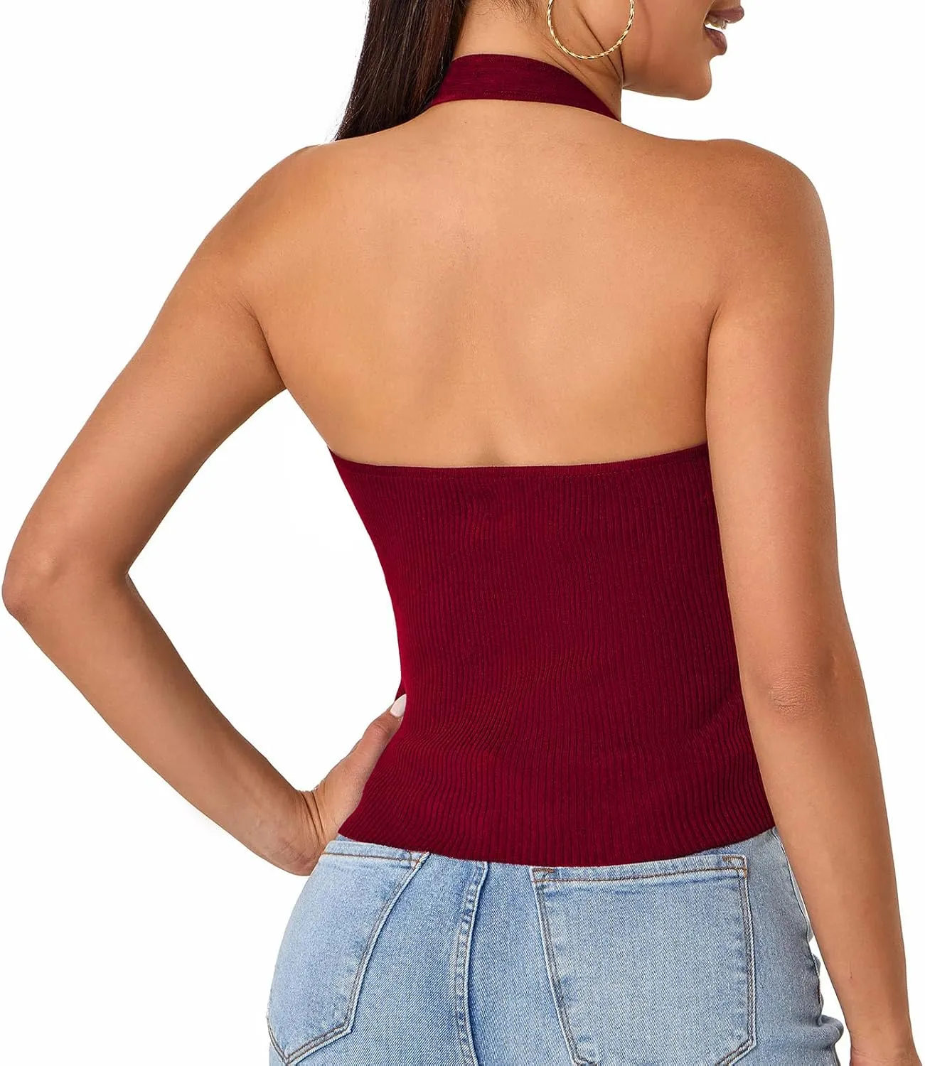 Betu Women Halter Tank Top Ribbed Knit Sleeveless Fitted Crop Camisole Basic Cami Shirts