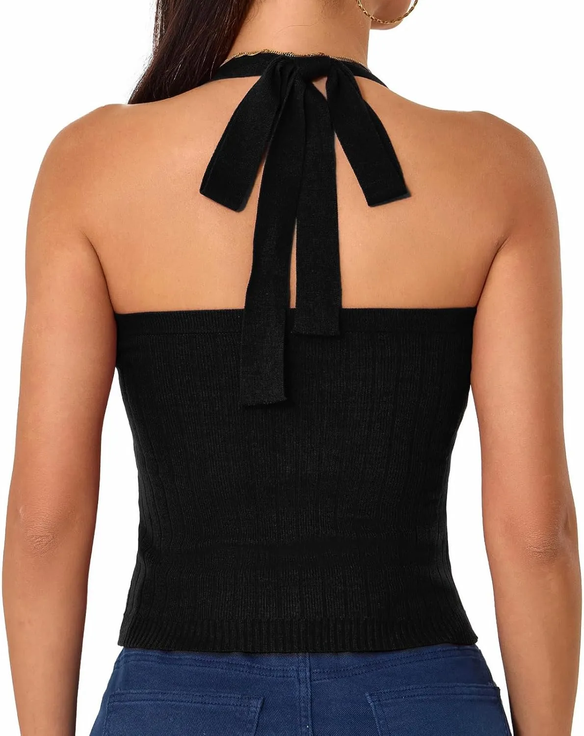 Betu Women Halter Tank Top Ribbed Knit Sleeveless Fitted Crop Camisole Basic Cami Shirts