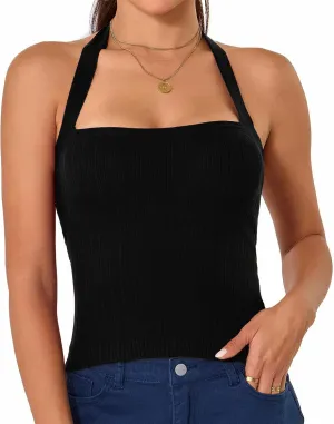 Betu Women Halter Tank Top Ribbed Knit Sleeveless Fitted Crop Camisole Basic Cami Shirts