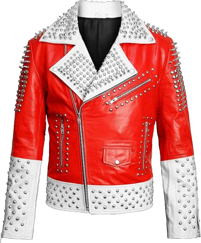 Brando Punk Rock Spiked Studded Motorcycle Jacket- Customized Men's Gothic Multicolor Unique Outwear Leather Jacket