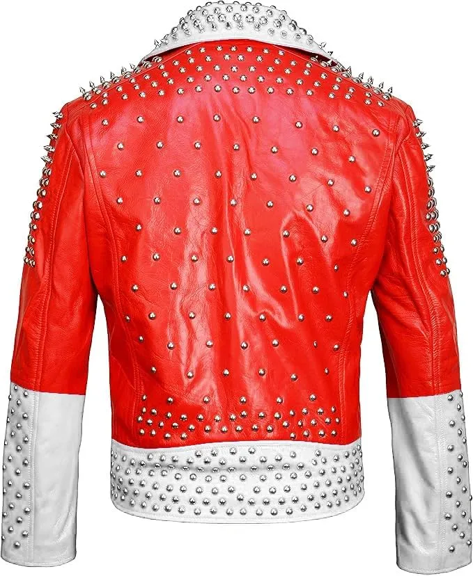 Brando Punk Rock Spiked Studded Motorcycle Jacket- Customized Men's Gothic Multicolor Unique Outwear Leather Jacket