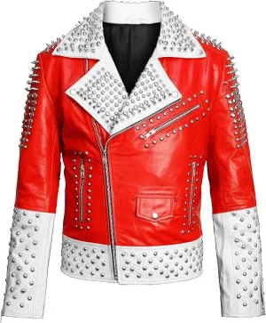 Brando Punk Rock Spiked Studded Motorcycle Jacket- Customized Men's Gothic Multicolor Unique Outwear Leather Jacket