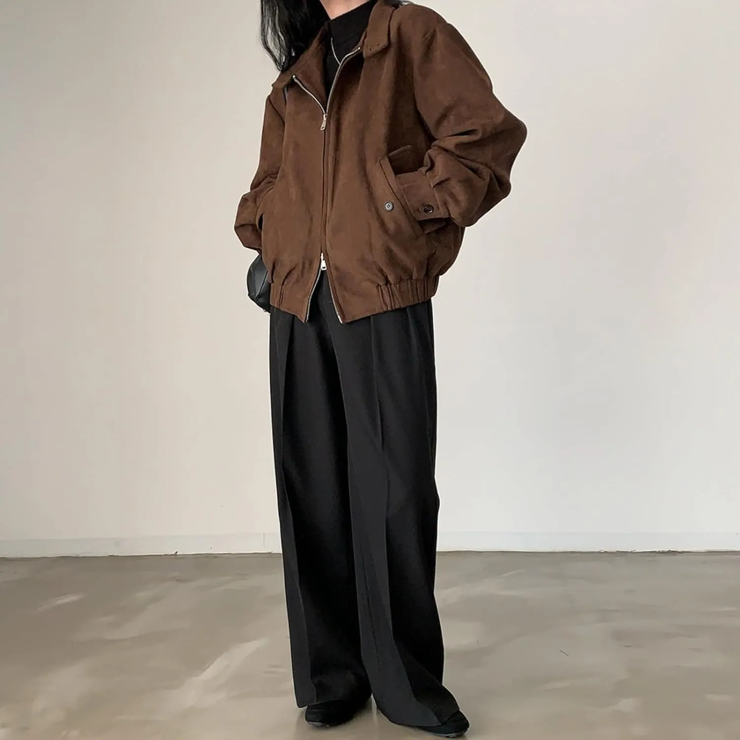 Brown Suede Jacket Women Y2k Oversized Blazer Faux Leather Bomber Jacket Outwear Fall Fashion 2024 Streetwear