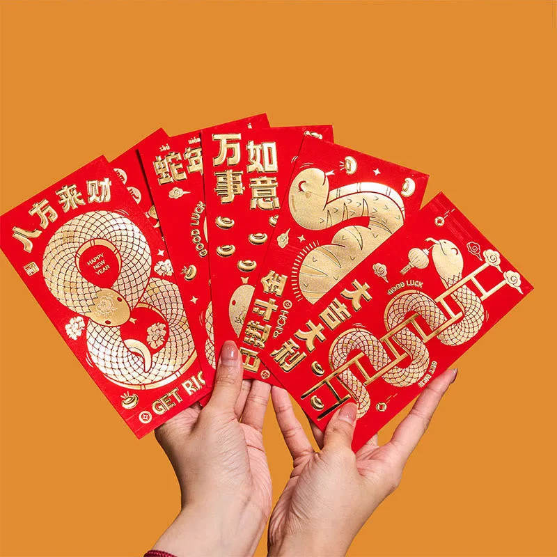 Buddha Stones 6Pcs Red Envelope Year Of The Snake Design Lucky Money Envelopes Good Luck 2025 Chinese New Year
