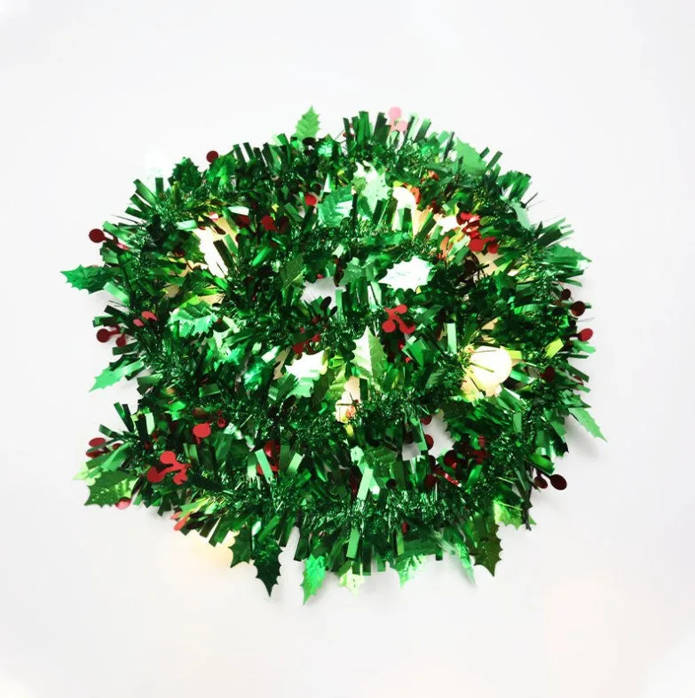 Bulk 10Pcs Total 65Ft Tinsel Garland Metallic Leaves Berries Hanging Wholesale
