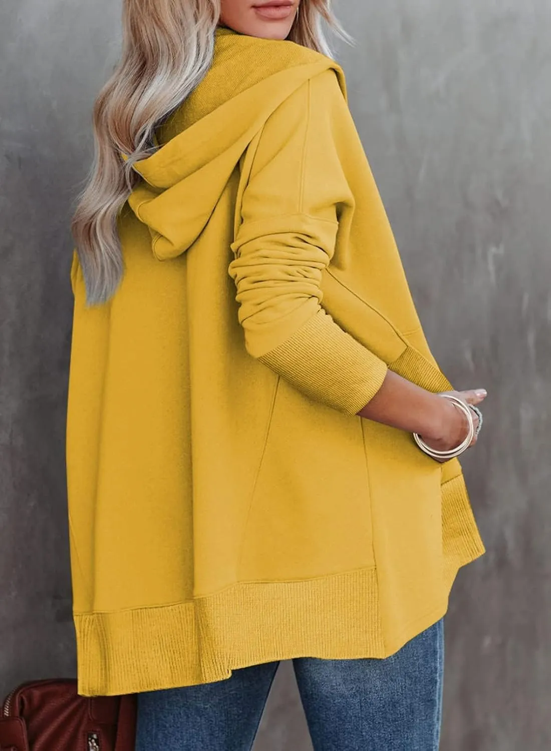 Chatinction Womens Button Tunic Hoodies Oversize V Neck Long Sleeve Pullover Sweatshirts Hooded Tops with Pockets