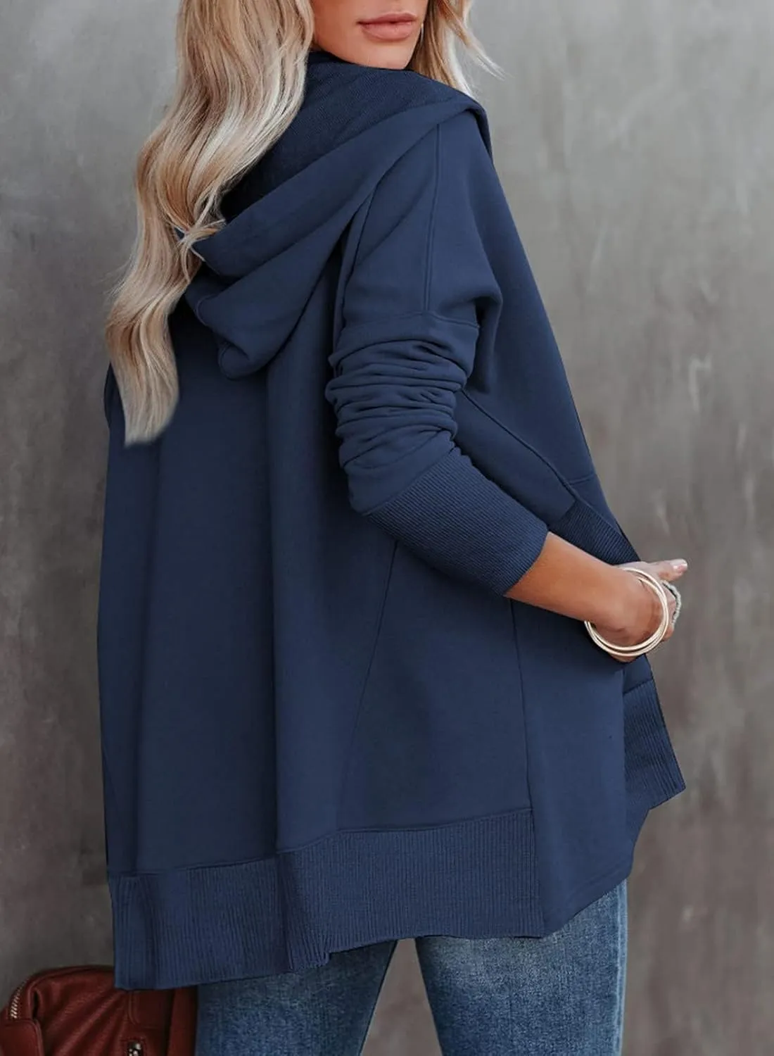 Chatinction Womens Button Tunic Hoodies Oversize V Neck Long Sleeve Pullover Sweatshirts Hooded Tops with Pockets