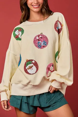 Christmas Egg Sequined Long Sleeve Loose Sweatshirt