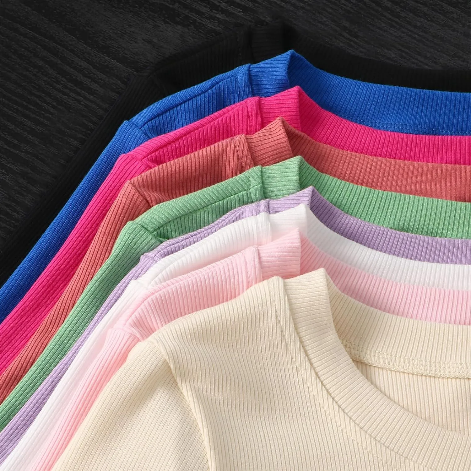 Chulianyouhuo Women's Crew Neck Ribbed Fitted T Shirt Short Sleeve Slim Casual Basic Summer Tops Tees