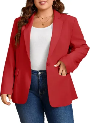 Cicy Bell Womens Plus Size Casual Blazers Open Front Long Sleeve Work Office Suit Jackets Red