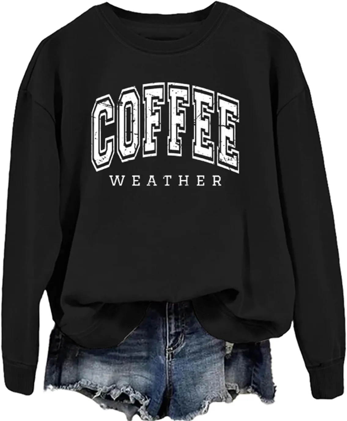 Coffee Weather Sweatshirt Women Fall Season Long Sleeve Graphic Shirts Cozy Weather Coffee Lover Pullover Tops