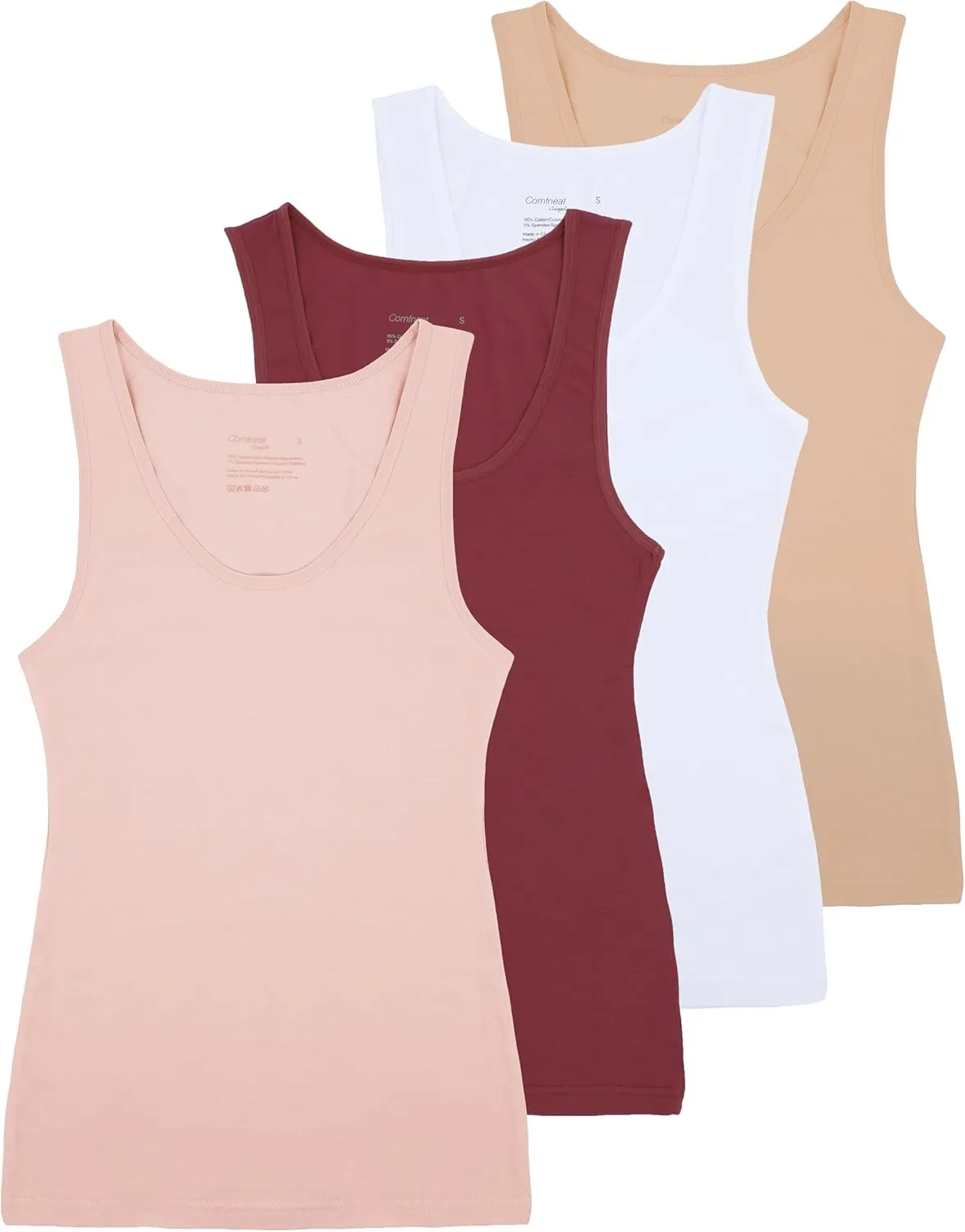 Comfneat Women's 4-Pack Slim-Fit Basic Tanks Cotton Casual Comfy Top Underwear Vests