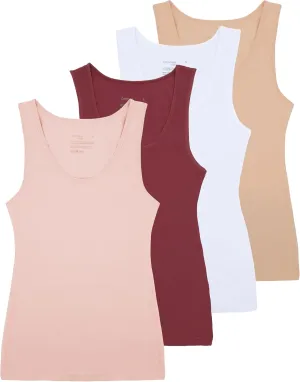 Comfneat Women's 4-Pack Slim-Fit Basic Tanks Cotton Casual Comfy Top Underwear Vests