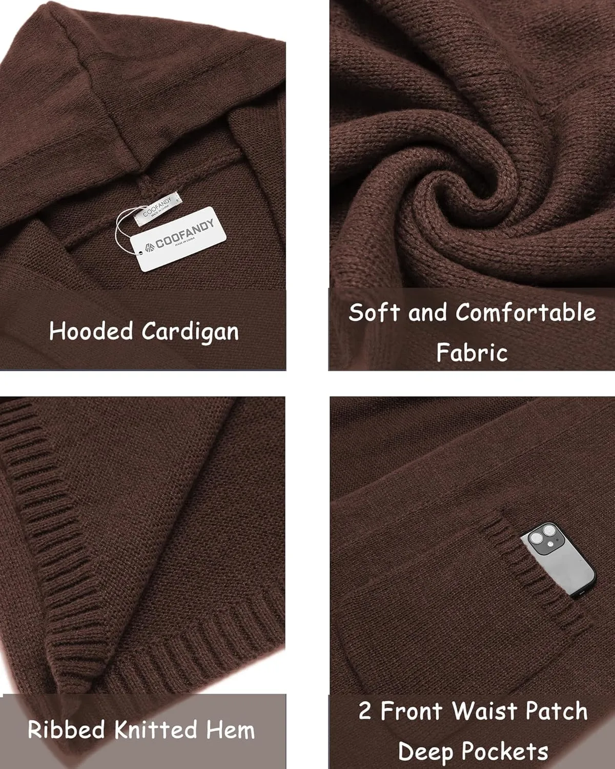COOFANDY Mens Long Open Front Cardigan Sweater Lightweight Hooded Knitted Cardigan Sweaters with Pockets
