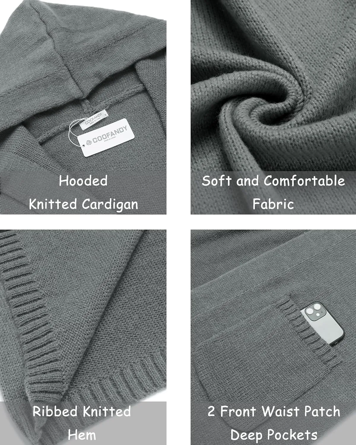 COOFANDY Mens Long Open Front Cardigan Sweater Lightweight Hooded Knitted Cardigan Sweaters with Pockets