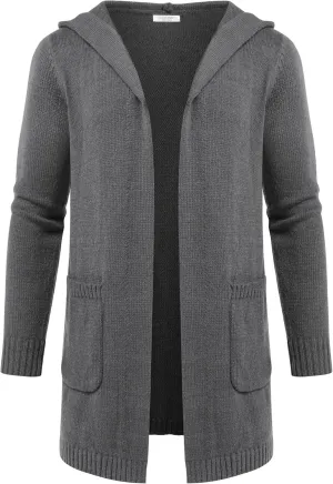 COOFANDY Mens Long Open Front Cardigan Sweater Lightweight Hooded Knitted Cardigan Sweaters with Pockets