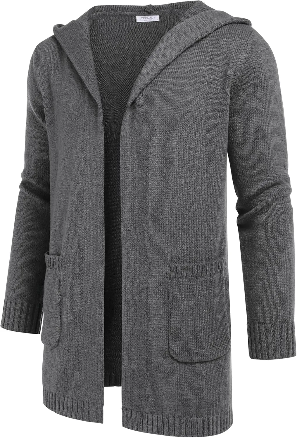 COOFANDY Mens Long Open Front Cardigan Sweater Lightweight Hooded Knitted Cardigan Sweaters with Pockets