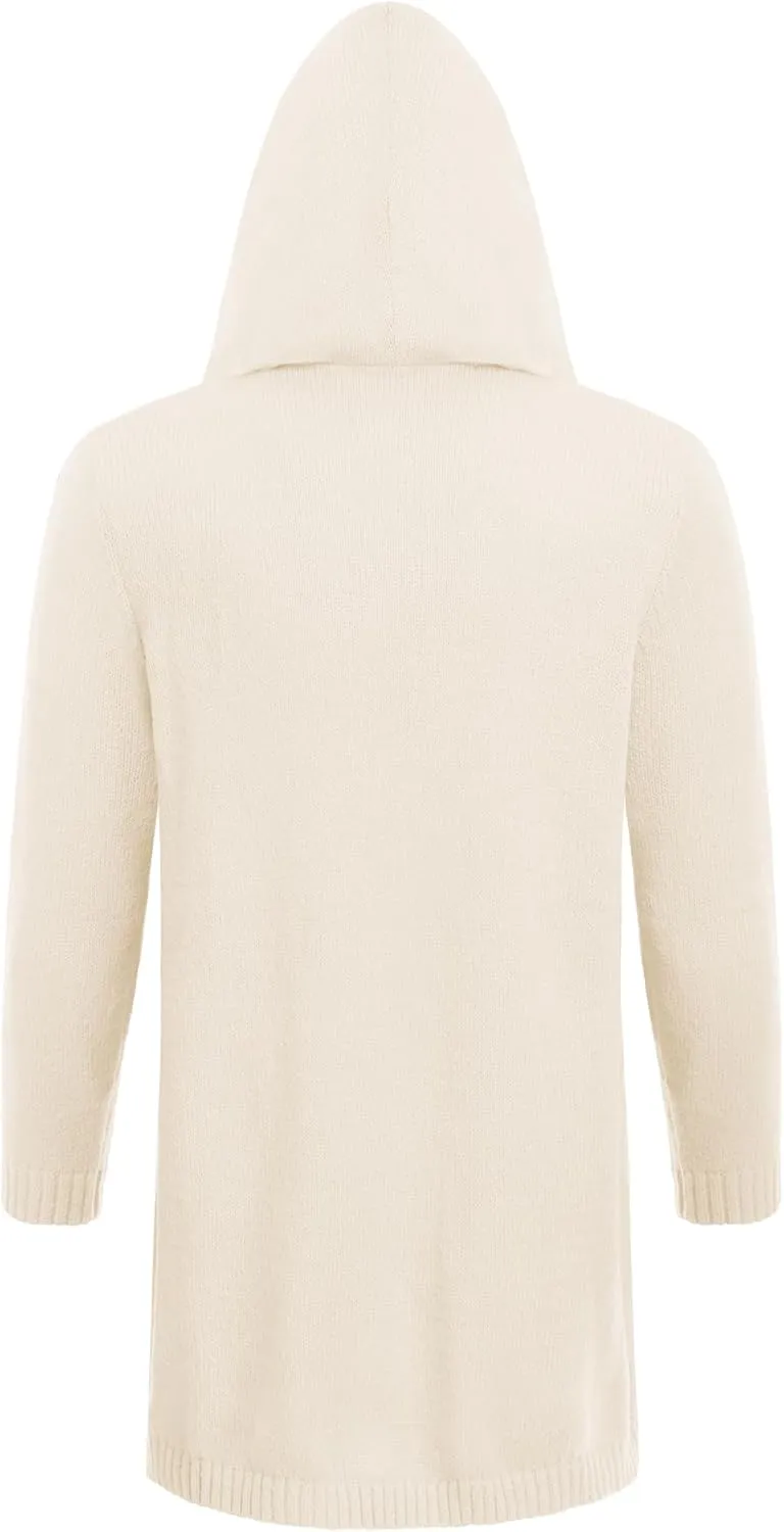COOFANDY Mens Long Open Front Cardigan Sweater Lightweight Hooded Knitted Cardigan Sweaters with Pockets