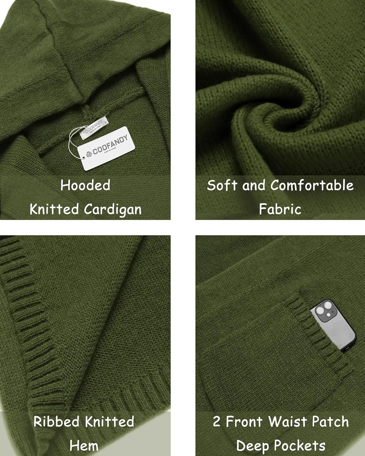 COOFANDY Mens Long Open Front Cardigan Sweater Lightweight Hooded Knitted Cardigan Sweaters with Pockets