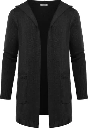 COOFANDY Mens Long Open Front Cardigan Sweater Lightweight Hooded Knitted Cardigan Sweaters with Pockets