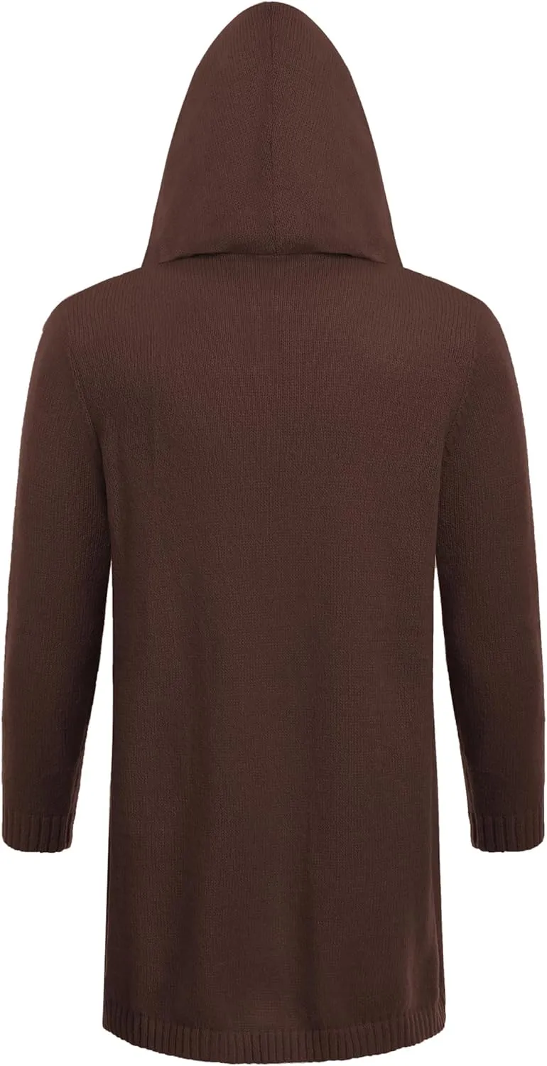 COOFANDY Mens Long Open Front Cardigan Sweater Lightweight Hooded Knitted Cardigan Sweaters with Pockets