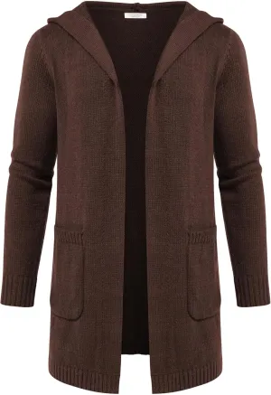 COOFANDY Mens Long Open Front Cardigan Sweater Lightweight Hooded Knitted Cardigan Sweaters with Pockets