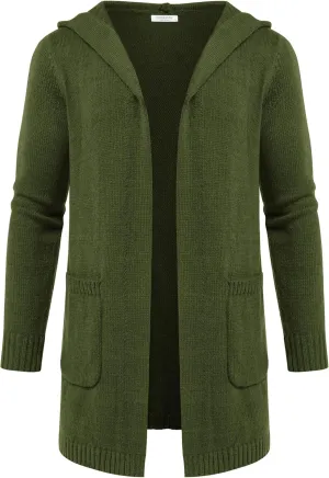 COOFANDY Mens Long Open Front Cardigan Sweater Lightweight Hooded Knitted Cardigan Sweaters with Pockets