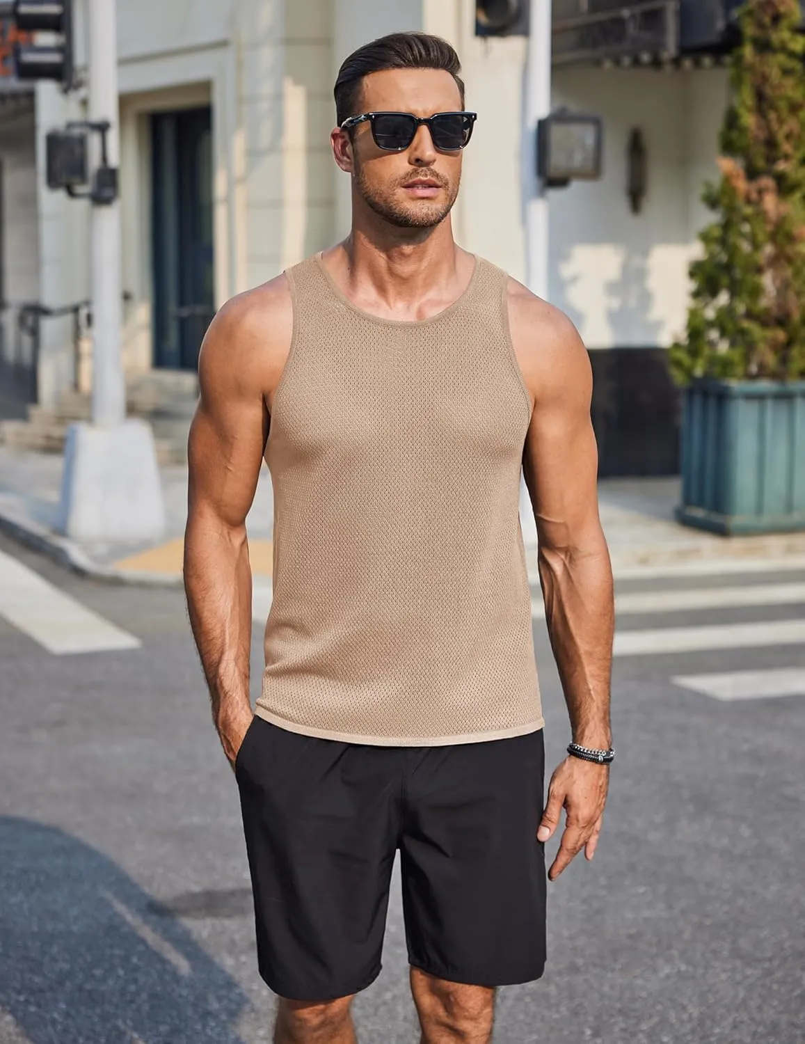 COOFANDY Mens Tank Tops Summer Beach Sleeveless Muscle Shirts Casual Knit Tanks Workout Gym Tee
