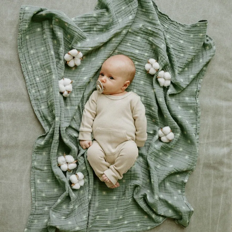 Cotton Muslin Swaddle (Sage Suns)