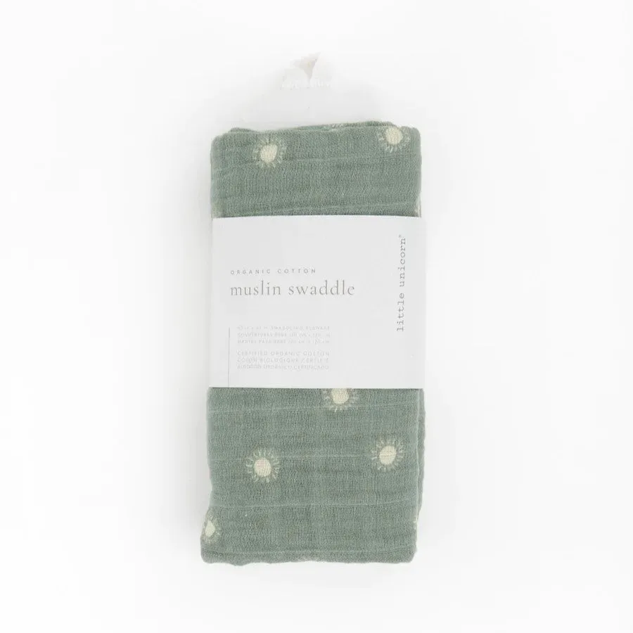 Cotton Muslin Swaddle (Sage Suns)