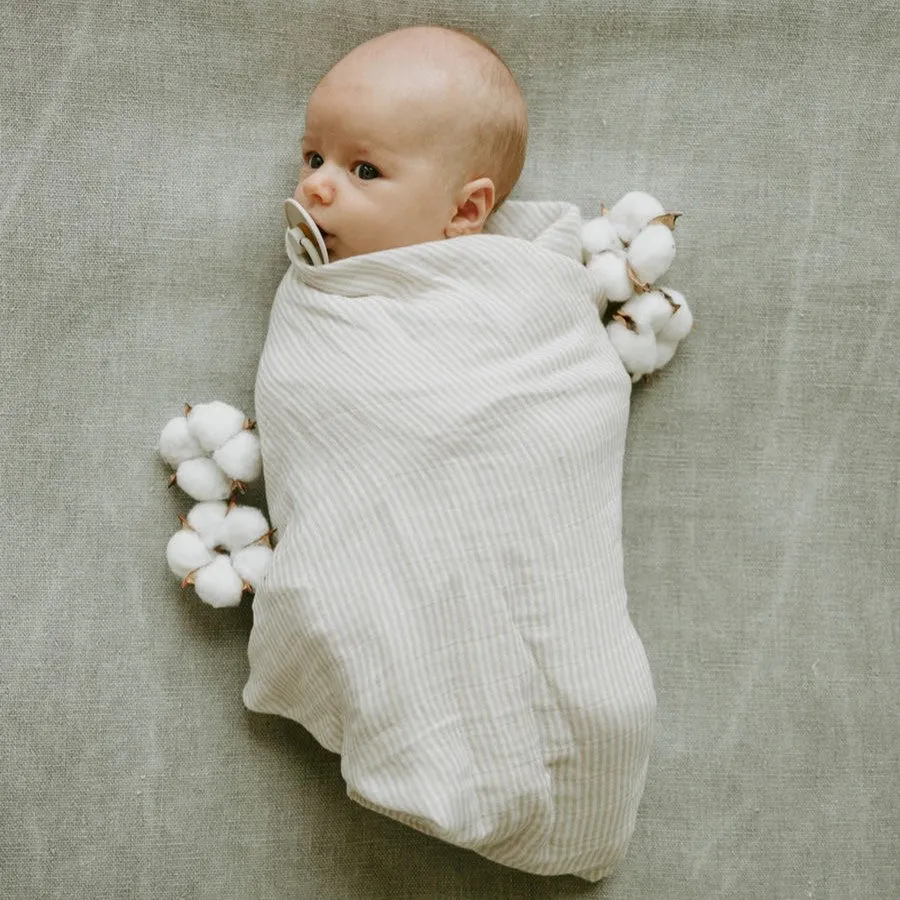 Cotton Muslin Swaddle (Sand Stripe)