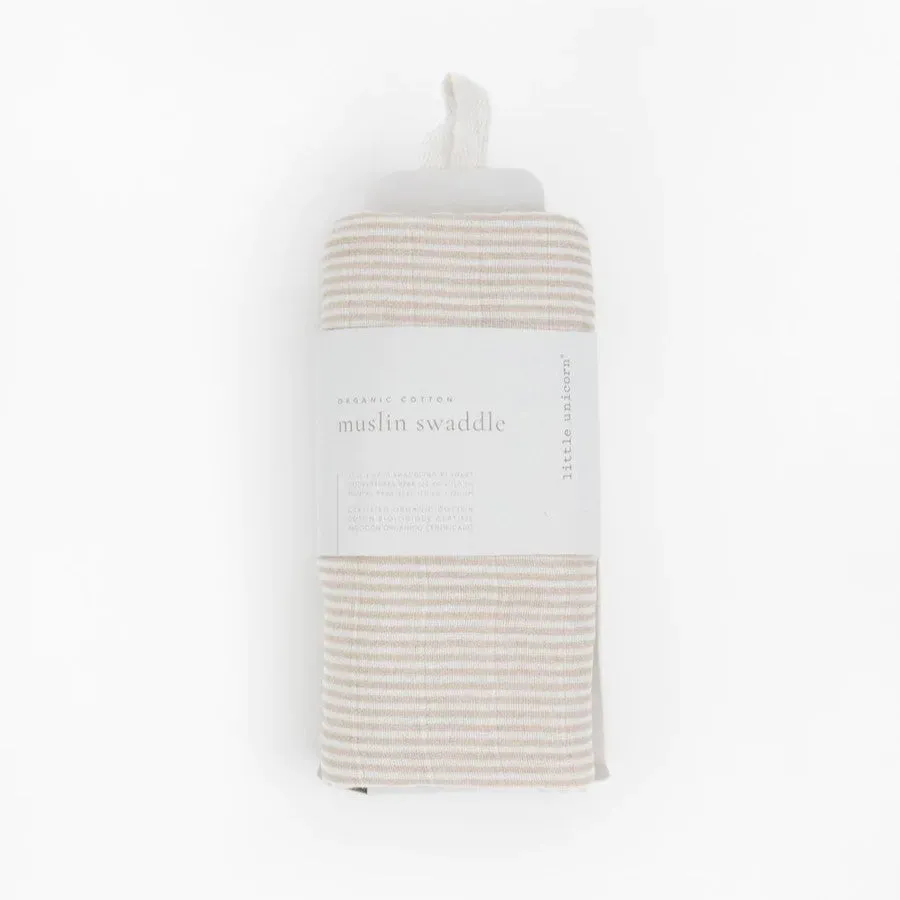 Cotton Muslin Swaddle (Sand Stripe)