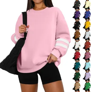 Crewneck Sweatshirts Women Trendy Color Block Plus Size Fleece Sweatshirt Warm Cozy Oversized Hoodies Pullover