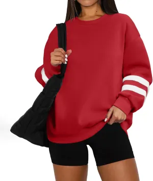 Crewneck Sweatshirts Women Trendy Color Block Plus Size Fleece Sweatshirt Warm Cozy Oversized Hoodies Pullover