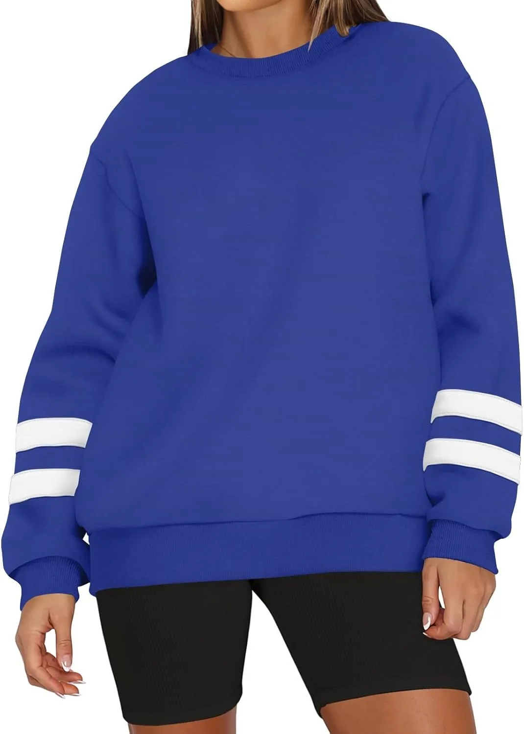 Crewneck Sweatshirts Women Trendy Color Block Plus Size Fleece Sweatshirt Warm Cozy Oversized Hoodies Pullover