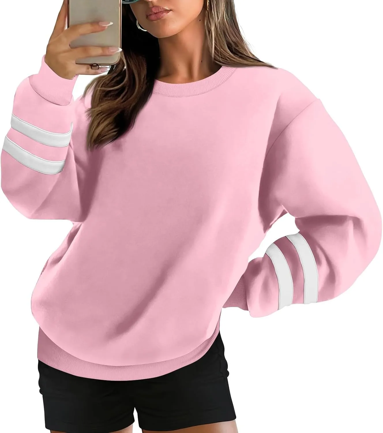Crewneck Sweatshirts Women Trendy Color Block Plus Size Fleece Sweatshirt Warm Cozy Oversized Hoodies Pullover