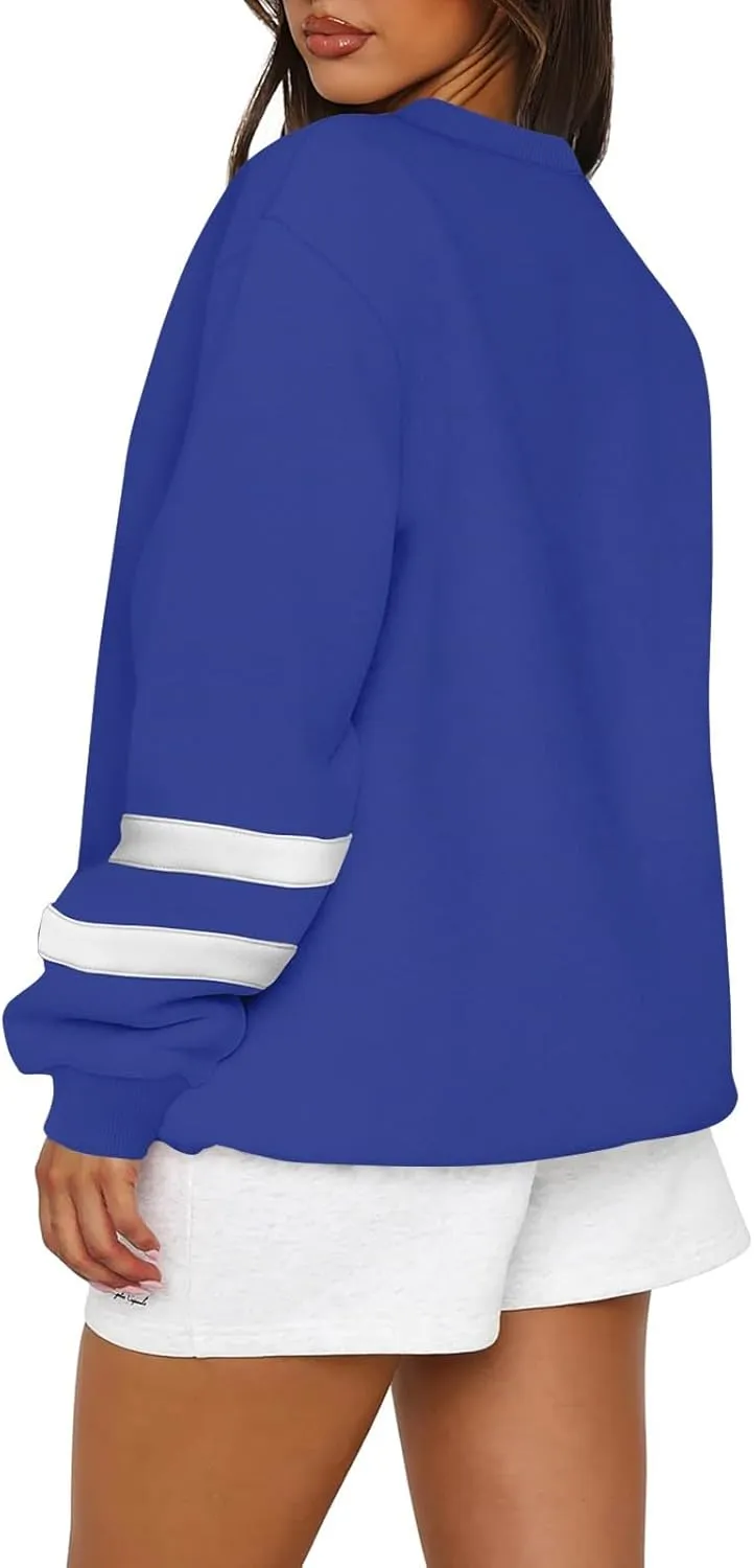 Crewneck Sweatshirts Women Trendy Color Block Plus Size Fleece Sweatshirt Warm Cozy Oversized Hoodies Pullover