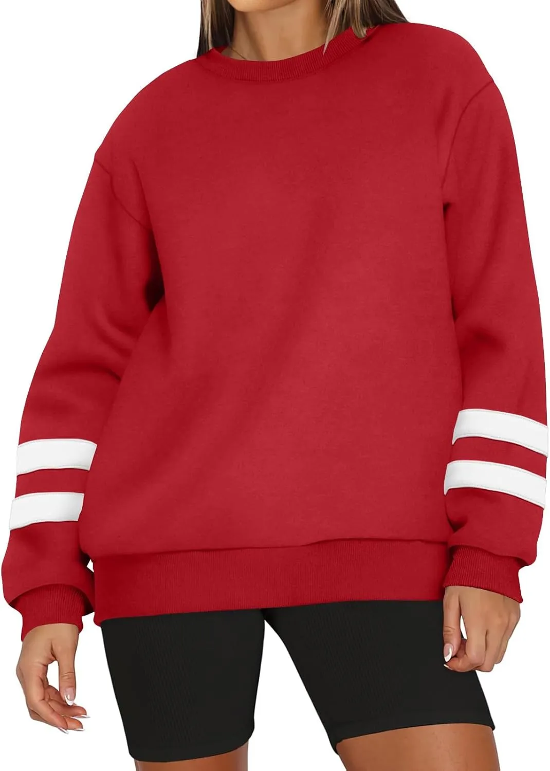 Crewneck Sweatshirts Women Trendy Color Block Plus Size Fleece Sweatshirt Warm Cozy Oversized Hoodies Pullover