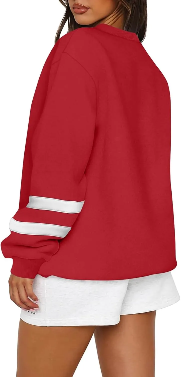 Crewneck Sweatshirts Women Trendy Color Block Plus Size Fleece Sweatshirt Warm Cozy Oversized Hoodies Pullover