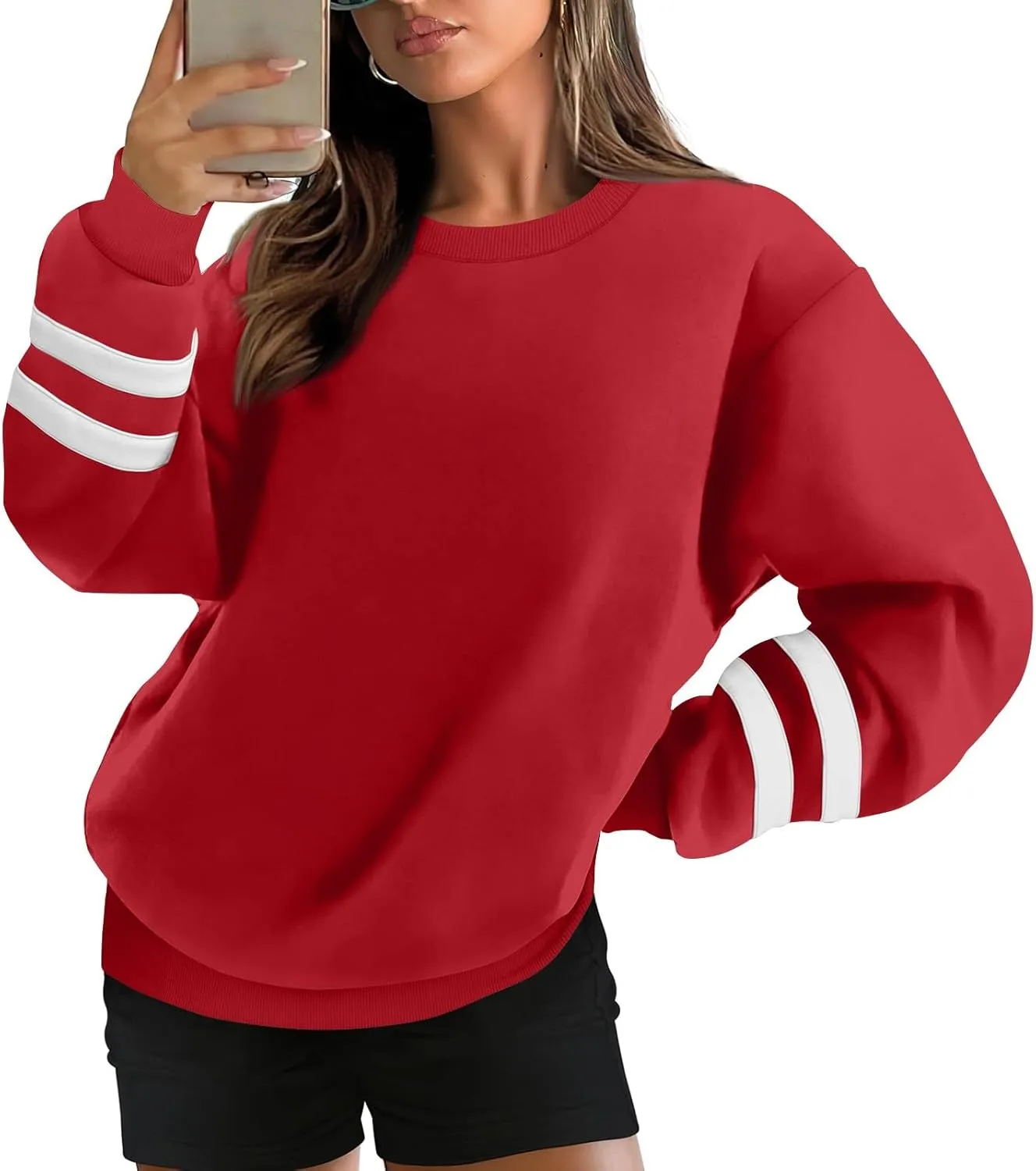 Crewneck Sweatshirts Women Trendy Color Block Plus Size Fleece Sweatshirt Warm Cozy Oversized Hoodies Pullover