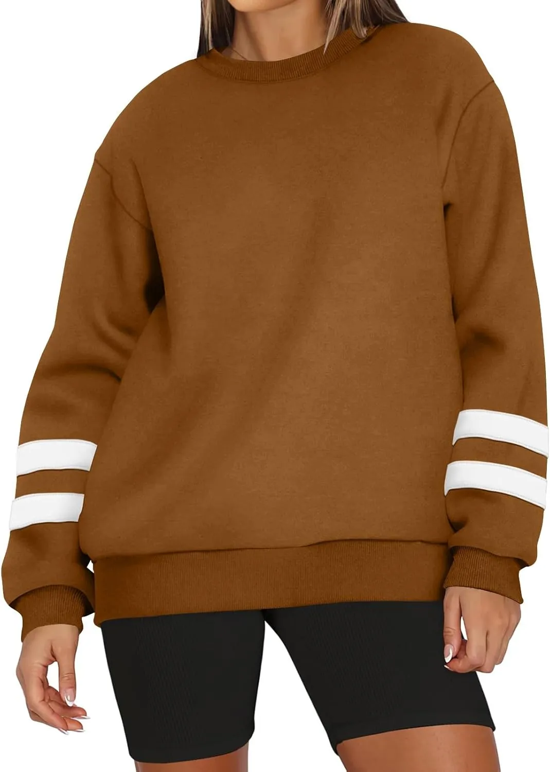 Crewneck Sweatshirts Women Trendy Color Block Plus Size Fleece Sweatshirt Warm Cozy Oversized Hoodies Pullover