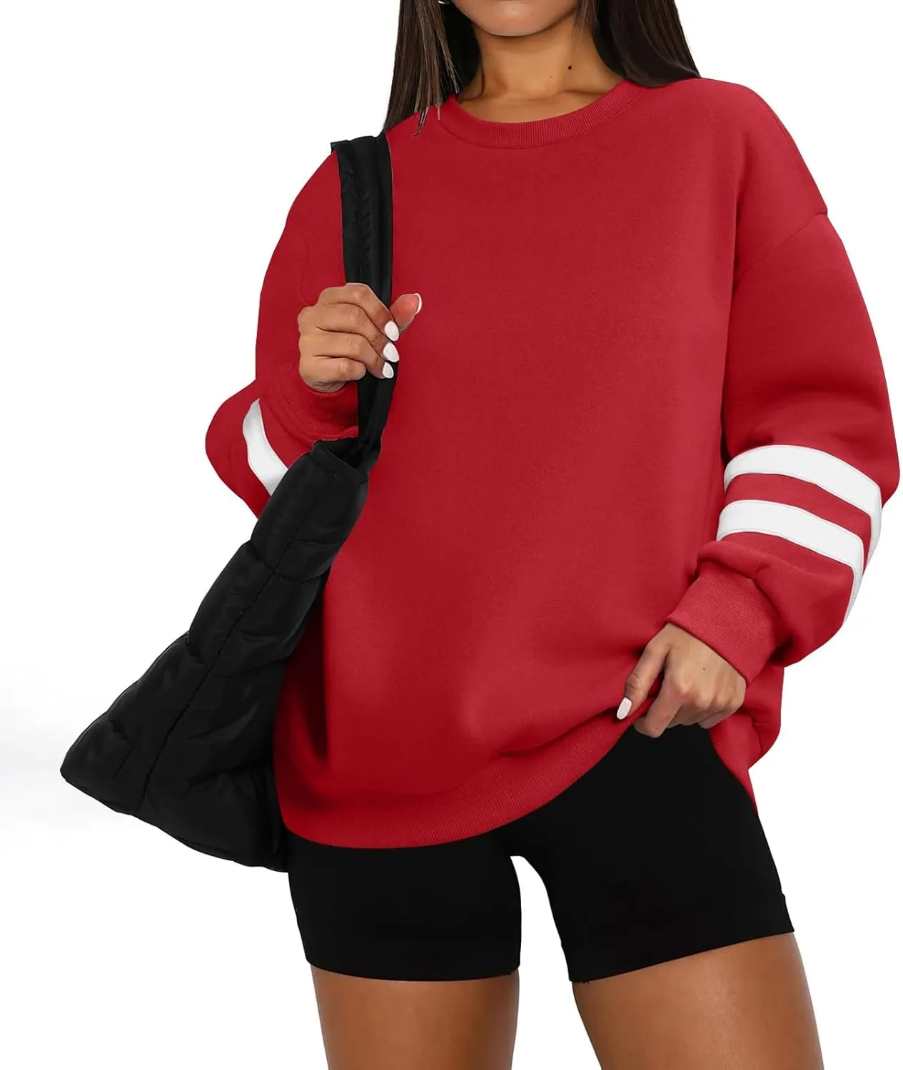 Crewneck Sweatshirts Women Trendy Color Block Plus Size Fleece Sweatshirt Warm Cozy Oversized Hoodies Pullover