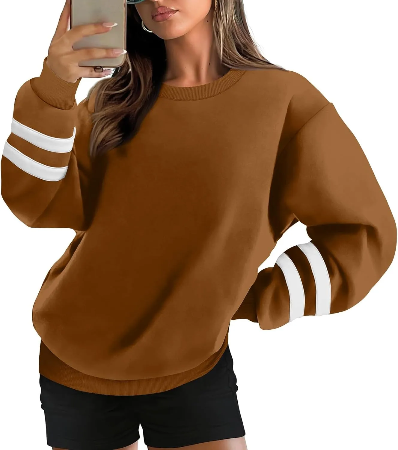 Crewneck Sweatshirts Women Trendy Color Block Plus Size Fleece Sweatshirt Warm Cozy Oversized Hoodies Pullover