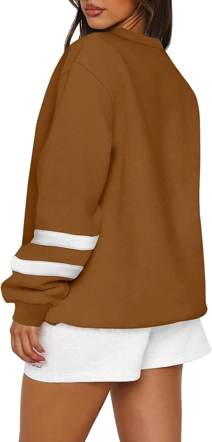 Crewneck Sweatshirts Women Trendy Color Block Plus Size Fleece Sweatshirt Warm Cozy Oversized Hoodies Pullover