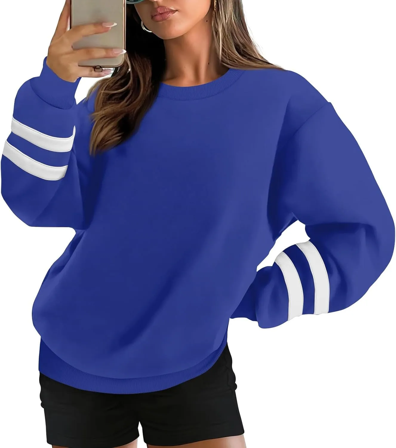 Crewneck Sweatshirts Women Trendy Color Block Plus Size Fleece Sweatshirt Warm Cozy Oversized Hoodies Pullover