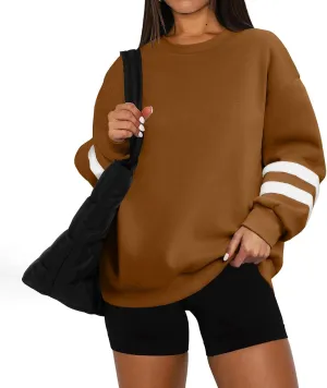 Crewneck Sweatshirts Women Trendy Color Block Plus Size Fleece Sweatshirt Warm Cozy Oversized Hoodies Pullover