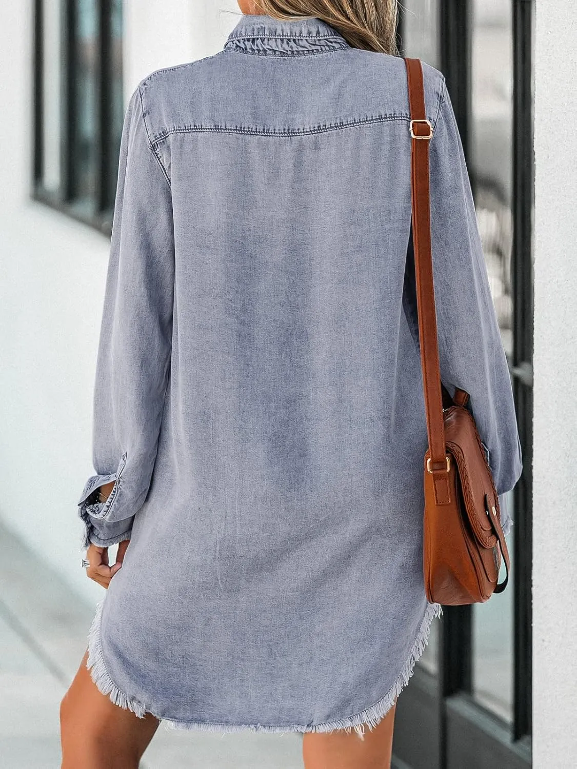 CUPSHE Womens Denim Shirt Dress Long Sleeve Button Down Casual Loose Jean Dresses with Pockets